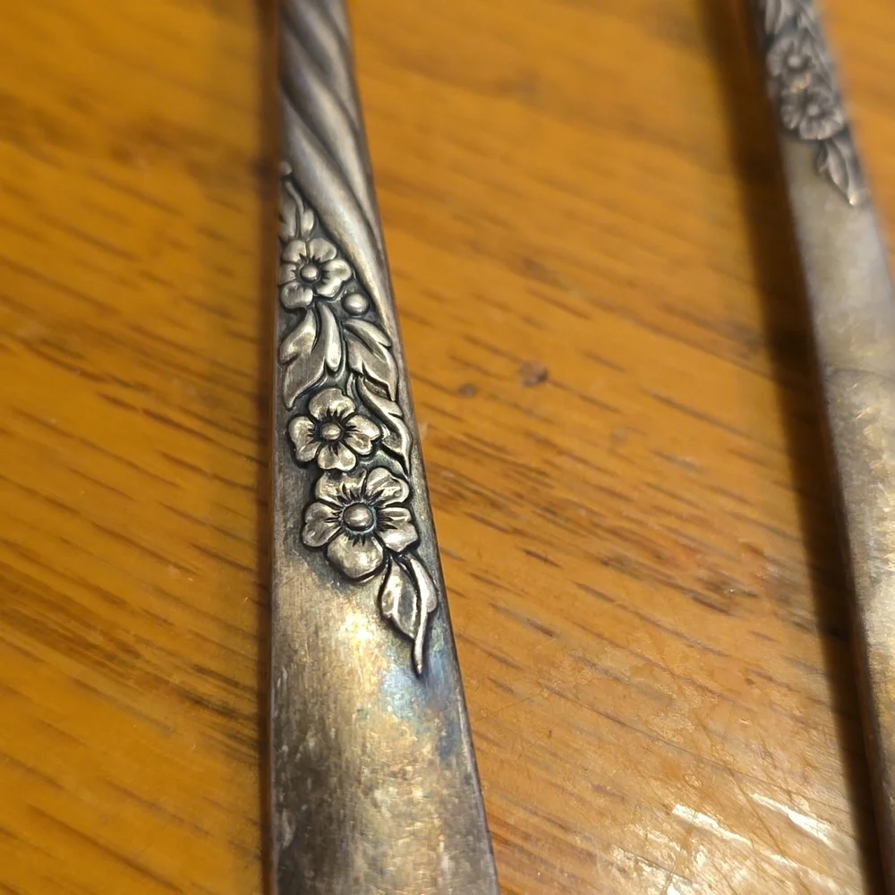 VTG WM A. Rogers Oneida Ltd 1958 Wildwood Silverplated Jelly Spoon & Olive Fork